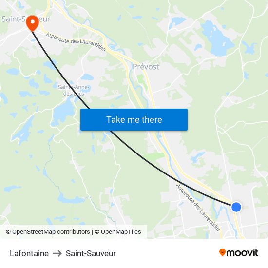 Lafontaine to Saint-Sauveur map