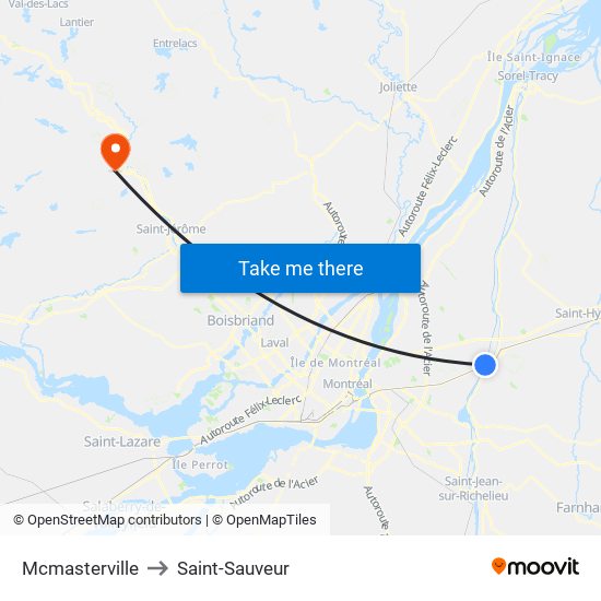 Mcmasterville to Saint-Sauveur map