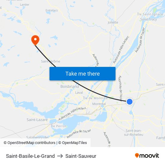 Saint-Basile-Le-Grand to Saint-Sauveur map