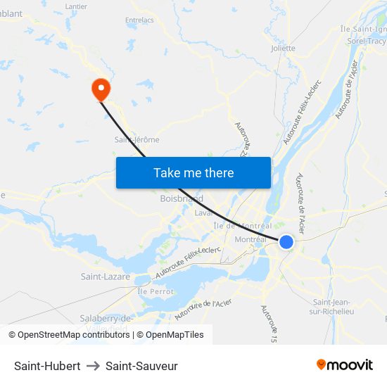 Saint-Hubert to Saint-Sauveur map