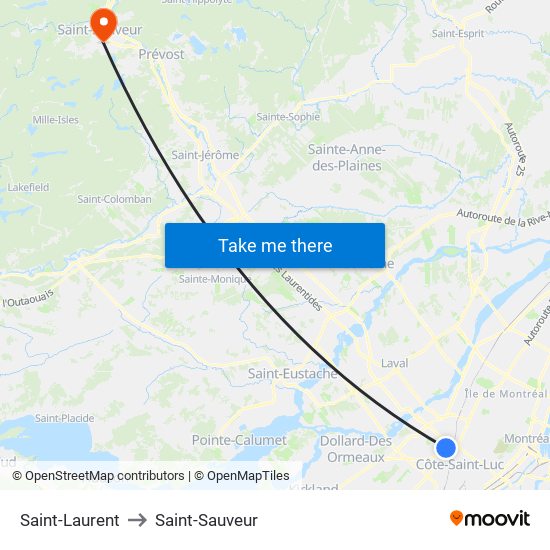 Saint-Laurent to Saint-Sauveur map