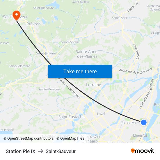 Station Pie IX to Saint-Sauveur map