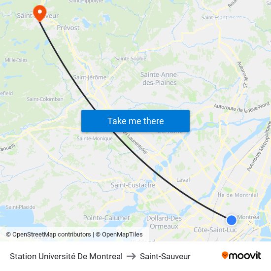 Station Université De Montreal to Saint-Sauveur map