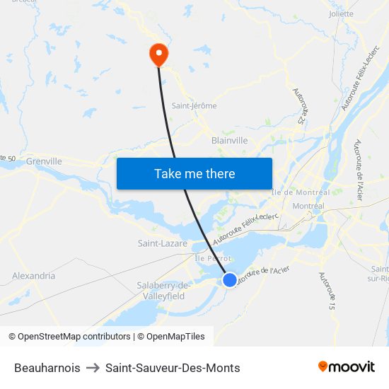 Beauharnois to Saint-Sauveur-Des-Monts map