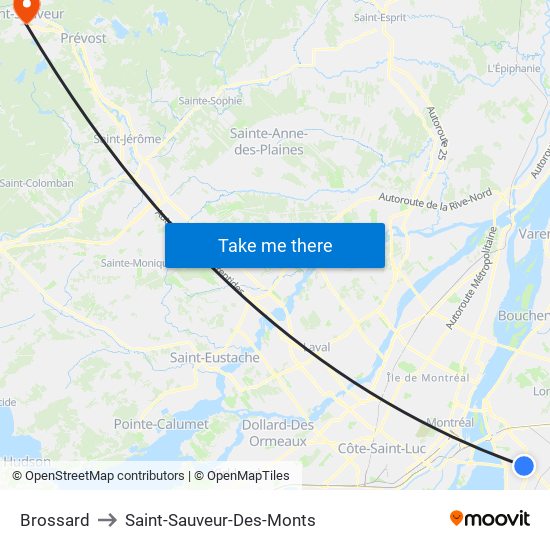 Brossard to Saint-Sauveur-Des-Monts map