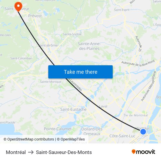 Montréal to Saint-Sauveur-Des-Monts map