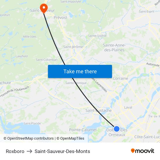 Roxboro to Saint-Sauveur-Des-Monts map