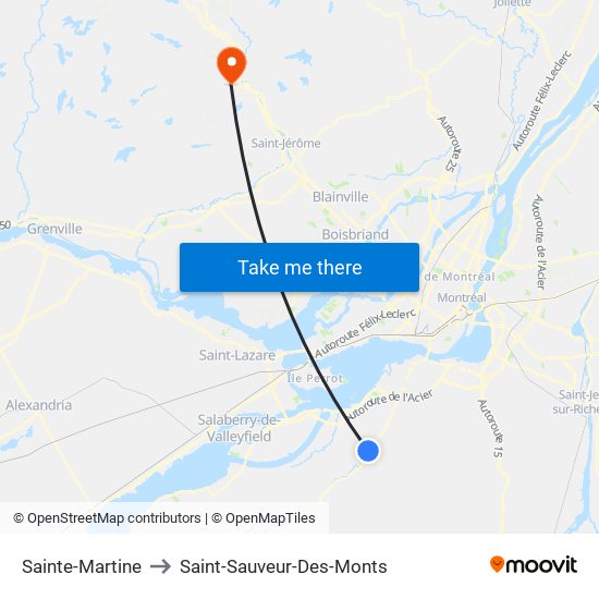 Sainte-Martine to Saint-Sauveur-Des-Monts map