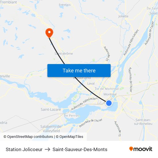 Station Jolicoeur to Saint-Sauveur-Des-Monts map