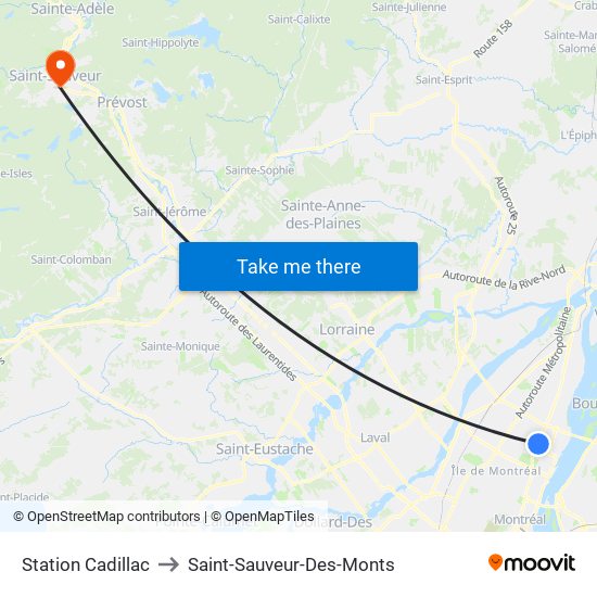 Station Cadillac to Saint-Sauveur-Des-Monts map