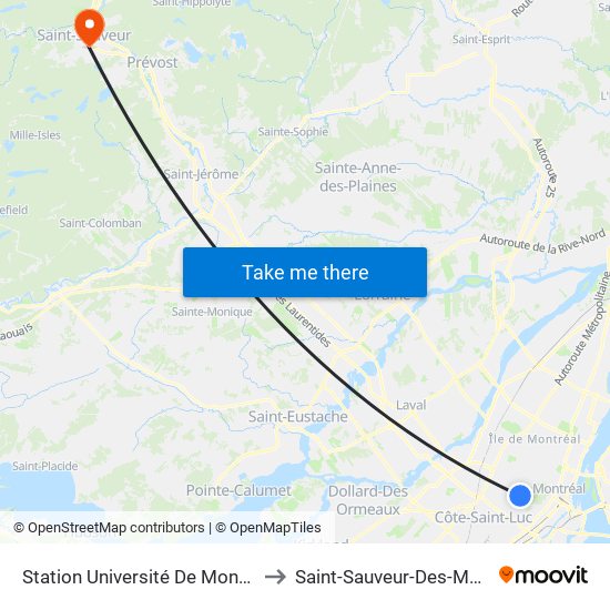 Station Université De Montreal to Saint-Sauveur-Des-Monts map