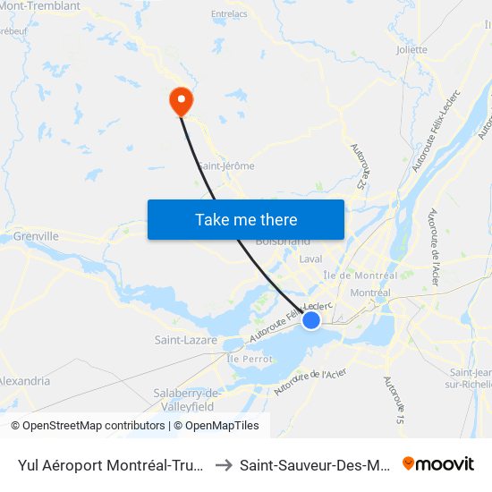 Yul Aéroport Montréal-Trudeau to Saint-Sauveur-Des-Monts map