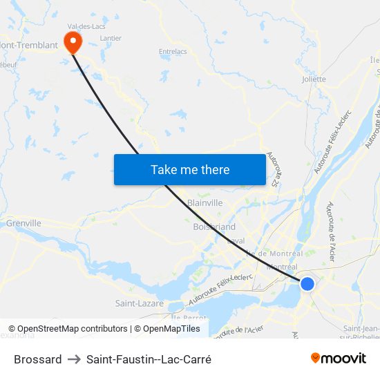 Brossard to Saint-Faustin--Lac-Carré map