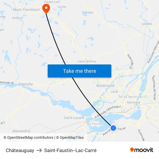 Châteauguay to Saint-Faustin--Lac-Carré map