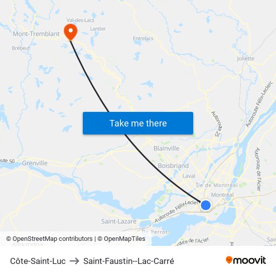 Côte-Saint-Luc to Saint-Faustin--Lac-Carré map