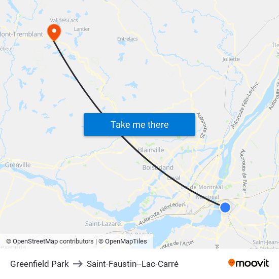 Greenfield Park to Saint-Faustin--Lac-Carré map