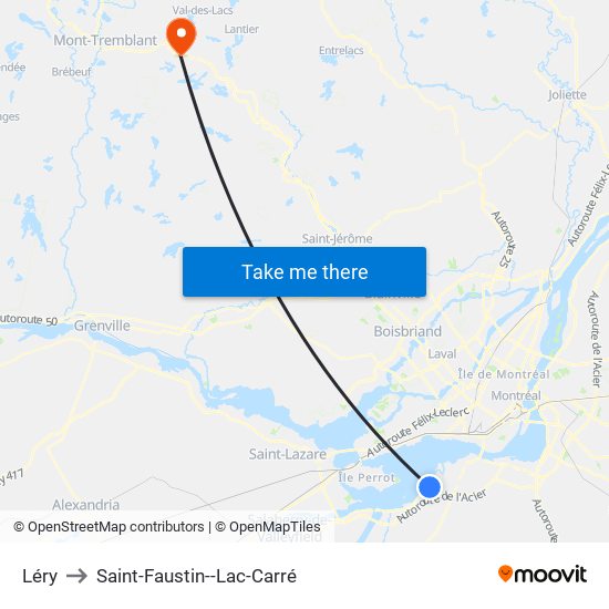 Léry to Saint-Faustin--Lac-Carré map