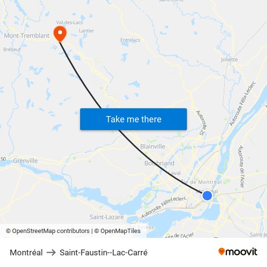 Montréal to Saint-Faustin--Lac-Carré map