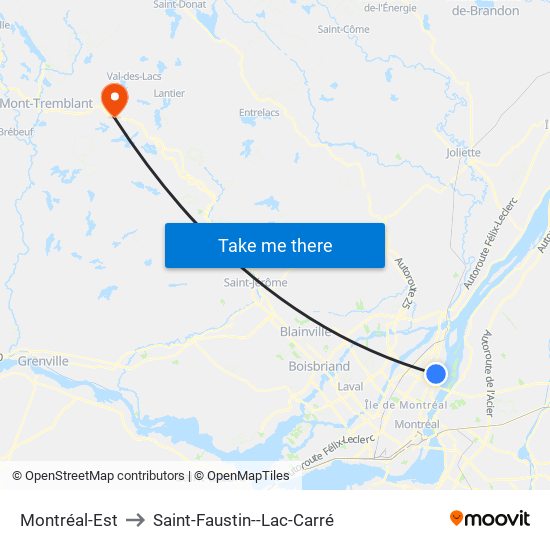 Montréal-Est to Saint-Faustin--Lac-Carré map