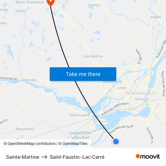 Sainte-Martine to Saint-Faustin--Lac-Carré map