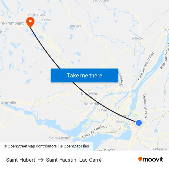 Saint-Hubert to Saint-Faustin--Lac-Carré map