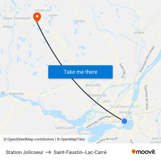 Station Jolicoeur to Saint-Faustin--Lac-Carré map
