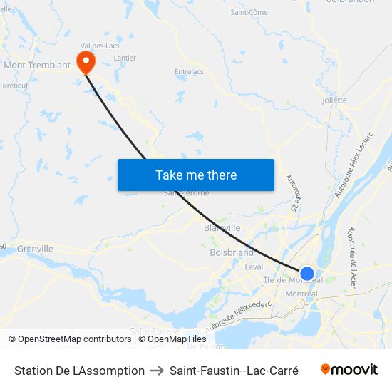 Station De L'Assomption to Saint-Faustin--Lac-Carré map