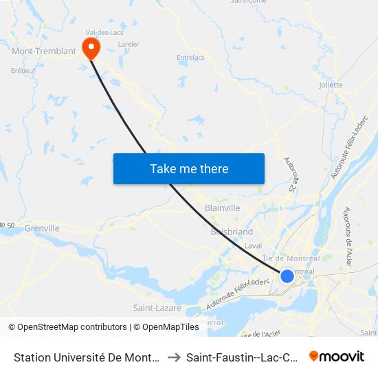 Station Université De Montreal to Saint-Faustin--Lac-Carré map
