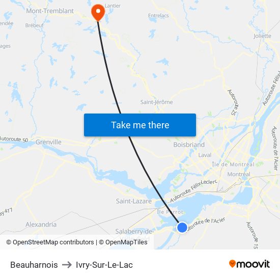 Beauharnois to Ivry-Sur-Le-Lac map