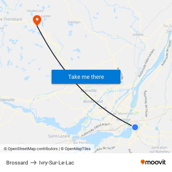 Brossard to Ivry-Sur-Le-Lac map