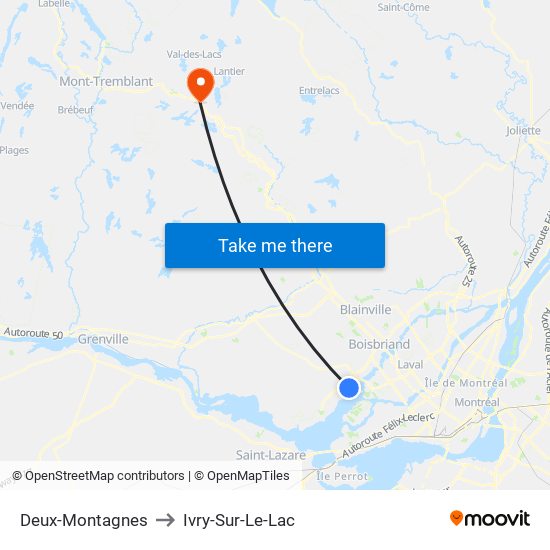 Deux-Montagnes to Ivry-Sur-Le-Lac map