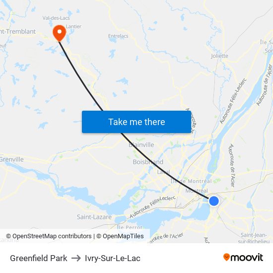 Greenfield Park to Ivry-Sur-Le-Lac map