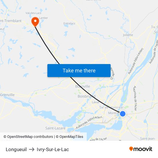 Longueuil to Ivry-Sur-Le-Lac map