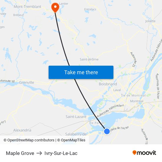 Maple Grove to Ivry-Sur-Le-Lac map