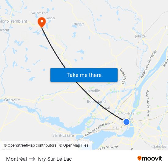 Montréal to Ivry-Sur-Le-Lac map