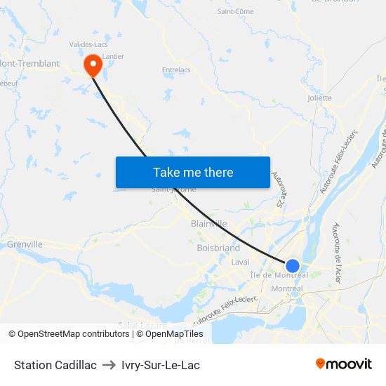 Station Cadillac to Ivry-Sur-Le-Lac map