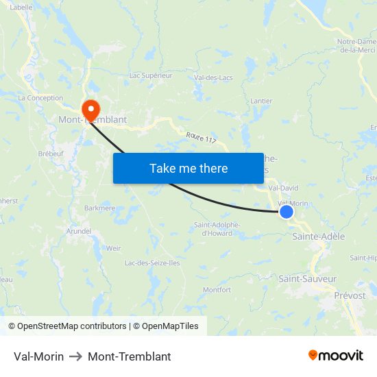 Val-Morin to Mont-Tremblant map