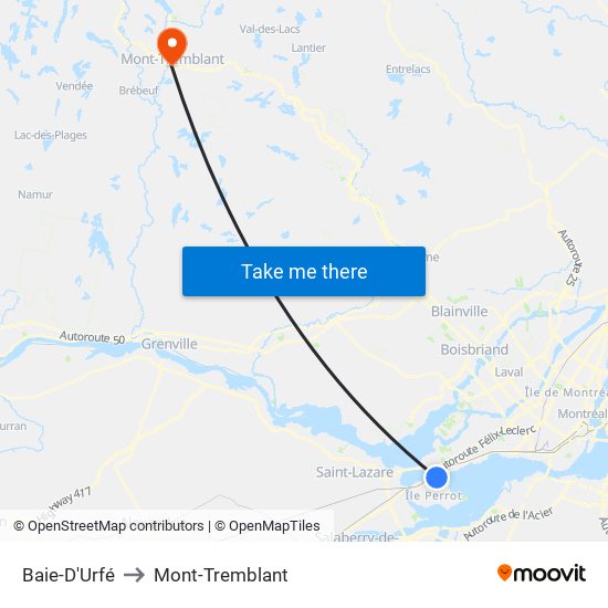 Baie-D'Urfé to Mont-Tremblant map