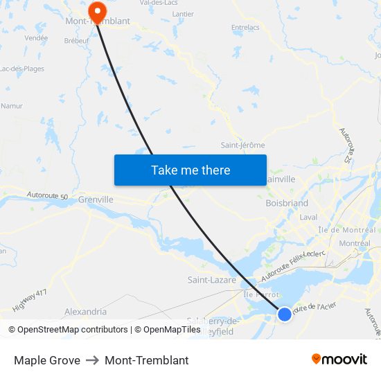Maple Grove to Mont-Tremblant map