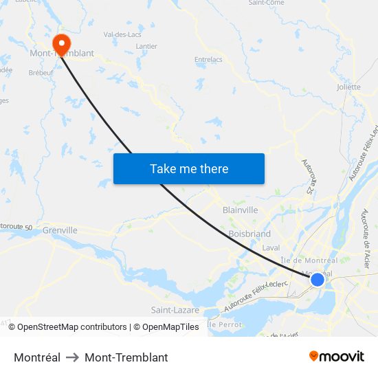 Montréal to Mont-Tremblant map