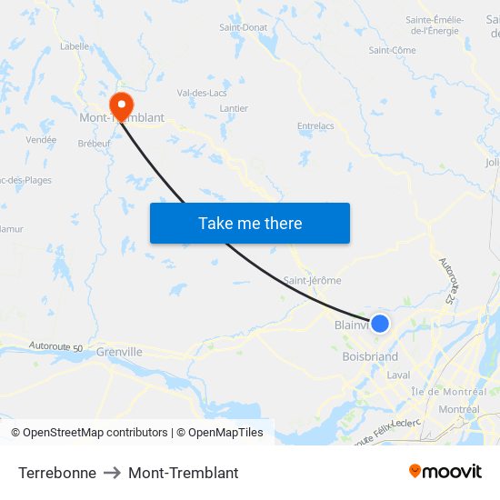 Terrebonne to Mont-Tremblant map