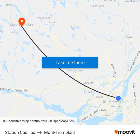 Station Cadillac to Mont-Tremblant map