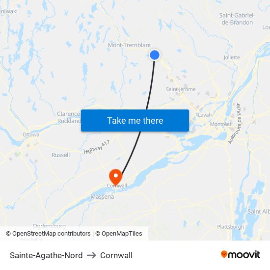 Sainte-Agathe-Nord to Cornwall map