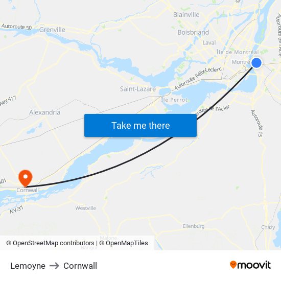 Lemoyne to Cornwall map