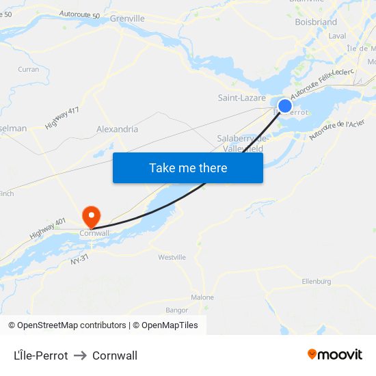 L'Île-Perrot to Cornwall map