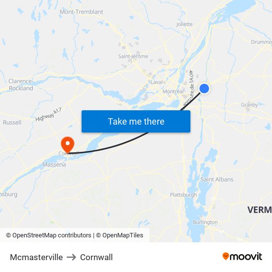 Mcmasterville to Cornwall map