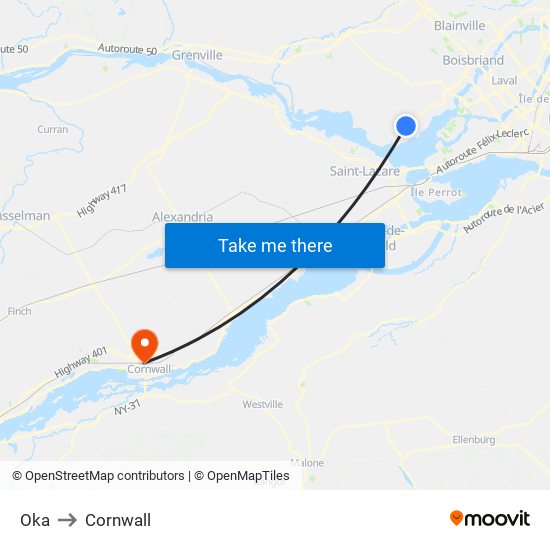 Oka to Cornwall map