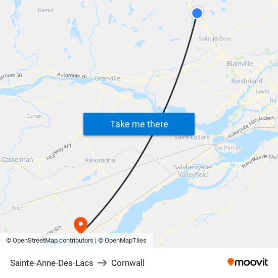 Sainte-Anne-Des-Lacs to Cornwall map