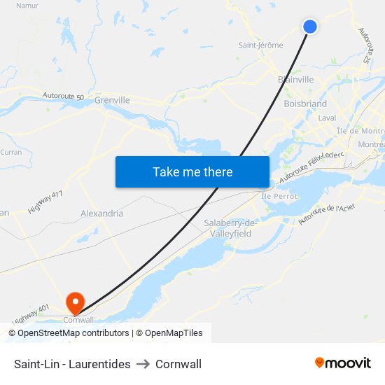 Saint-Lin - Laurentides to Cornwall map