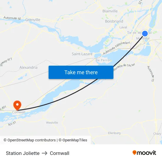Station Joliette to Cornwall map